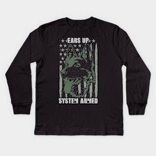 ears up system armed dog american flag Kids Long Sleeve T-Shirt